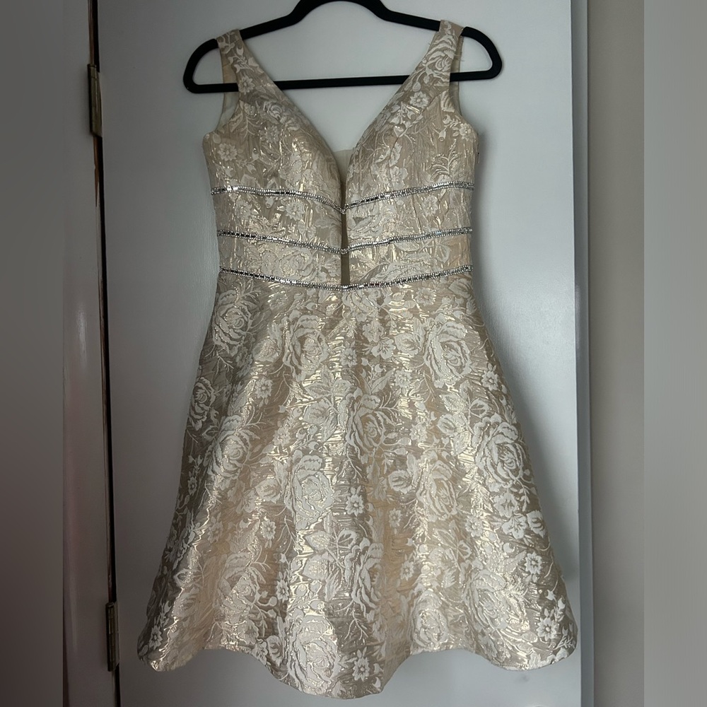 Camille La Vie Gold Floral Prom Dress